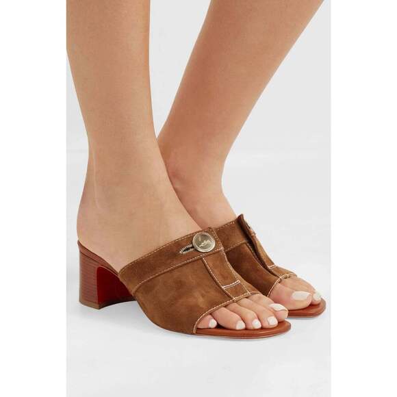 Christian Louboutin Dechirago 55 Safari Brown Suede Mule Block Heel Sandal 35.5 - Picture 3 of 12